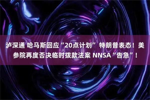 泸深通 哈马斯回应“20点计划” 特朗普表态！美参院再度否决临时拨款法案 NNSA“告急”！